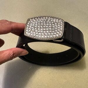 Genuine Leather Belt w Rhinestone Buckle Vintage. Sz XL. Preowned